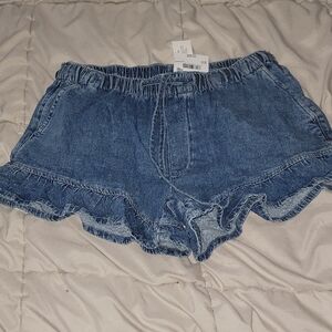 American Eagle Outfitters Blue Jean Ruffle Shorts